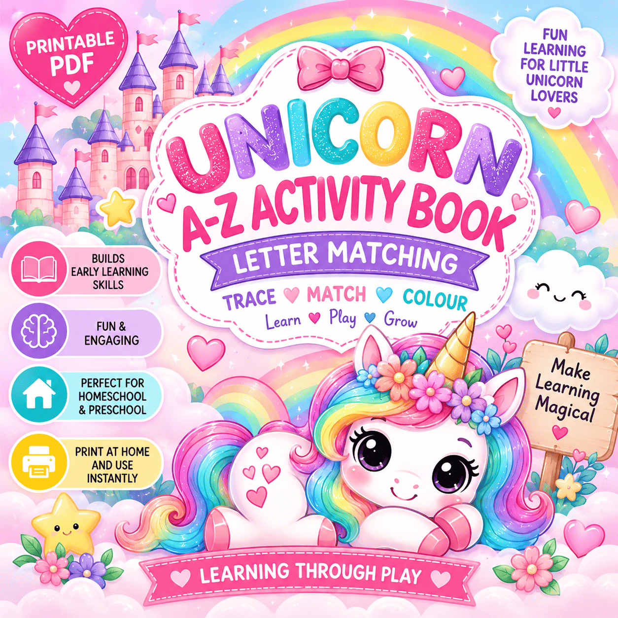 Unicorn A–Z Activity Book | Trace, Match & Colour